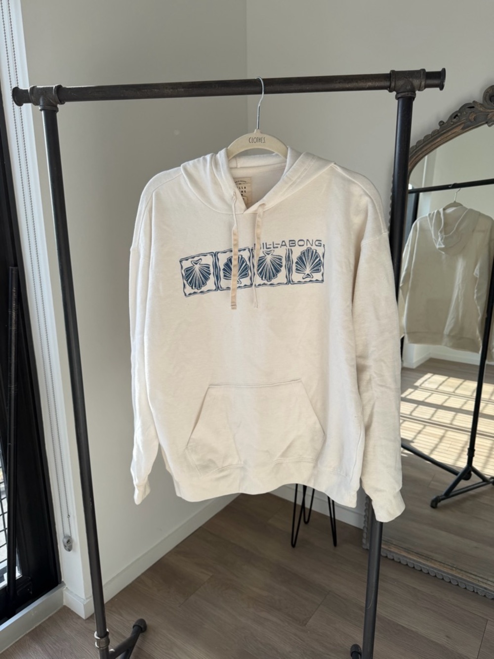 Billabong Cream Hoodie with Blue Shell Print